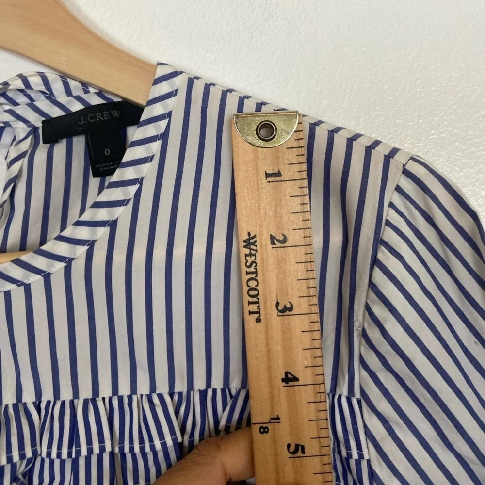 J. Crew Women's Boho Top Stripe Ruffle Size 0 Oversized White & Blue Long Sleeve